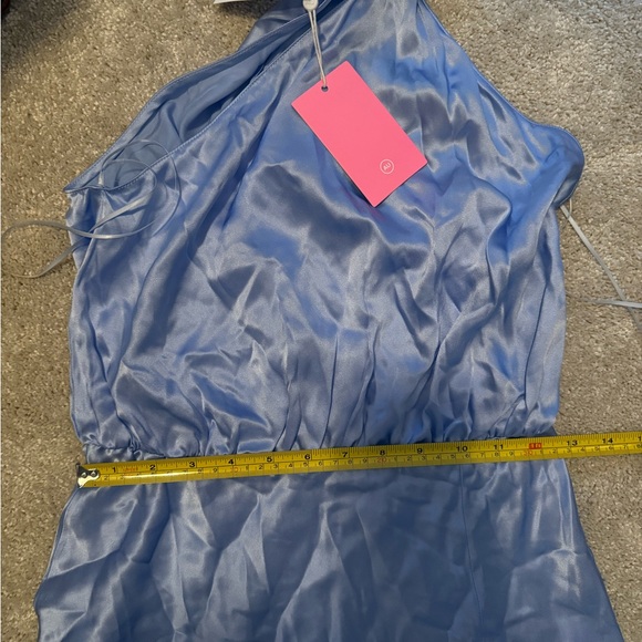 Queens Silk Halter & Slit Blue Mini Dress - Picture 7 of 8